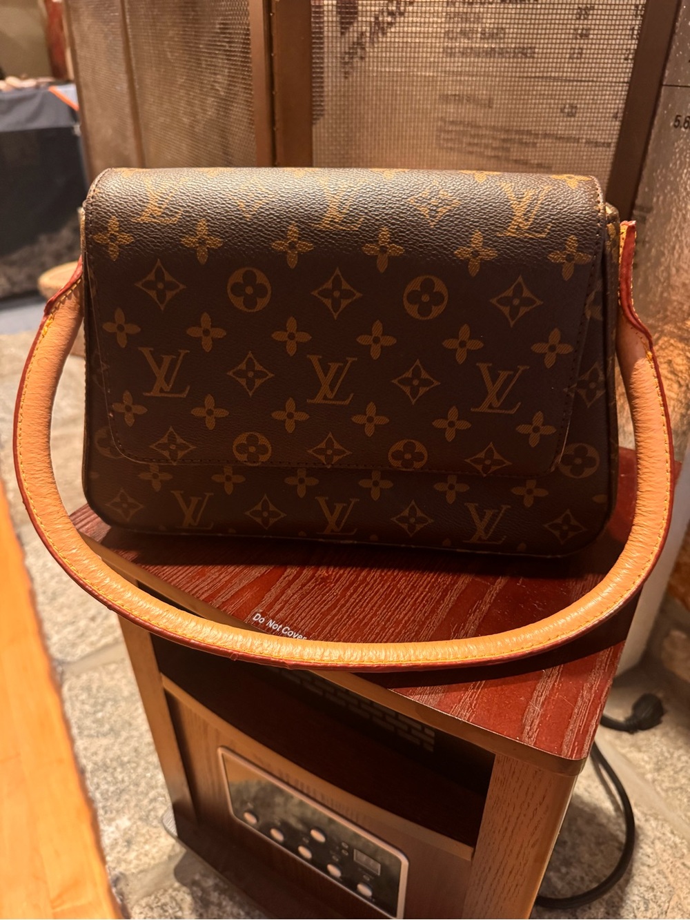 Louis Vuitton Monogram Canvas Shoulder Bag with Tan Strap
